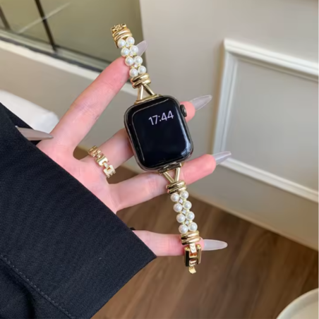 Bracelet de Perles Rondes avec Zircons pour Apple Watch - Acier Inoxydable - Or — ECO · Smarty Paris 18e